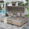 4 Piece UV-Resistant Resin Wicker Patio Sofa Set with Retractable Canopy, Cushions and Lifting Table - brown - Rattan