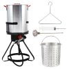 30 Qt. Aluminum Turkey Deep Fryer Pot with Injector Thermometer Kit and 54, 000 BTU Outdoor Propane Stove Burner Stand for 20 Lbs Turkey - 54000BTU