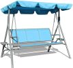 3 Person Patio Swing Seat with Adjustable Canopy for Patio, Garden, Poolside, Balcony - bule
