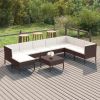 9 Piece Patio Lounge Set with Cushions Poly Rattan Brown - Brown