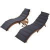 Outdoor Patio Wood Portable Extended Chaise Lounge Set with Foldable Tea Table for Balcony; Poolside; Garden - Gray