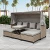 4 Piece UV-Resistant Resin Wicker Patio Sofa Set with Retractable Canopy, Cushions and Lifting Table - brown - Rattan