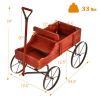 Wooden Wagon Plant Bed with Metal Wheels for Garden Yard Patio - Red