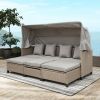 4 Piece UV-Resistant Resin Wicker Patio Sofa Set with Retractable Canopy, Cushions and Lifting Table - brown - Rattan