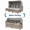 4 Piece UV-Resistant Resin Wicker Patio Sofa Set with Retractable Canopy, Cushions and Lifting Table - brown - Rattan